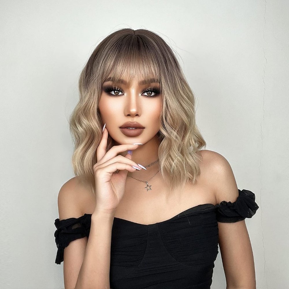 12 Inches Beron Women Blonde Ombre Synthetic Short Curly Bob Daily Use Wig